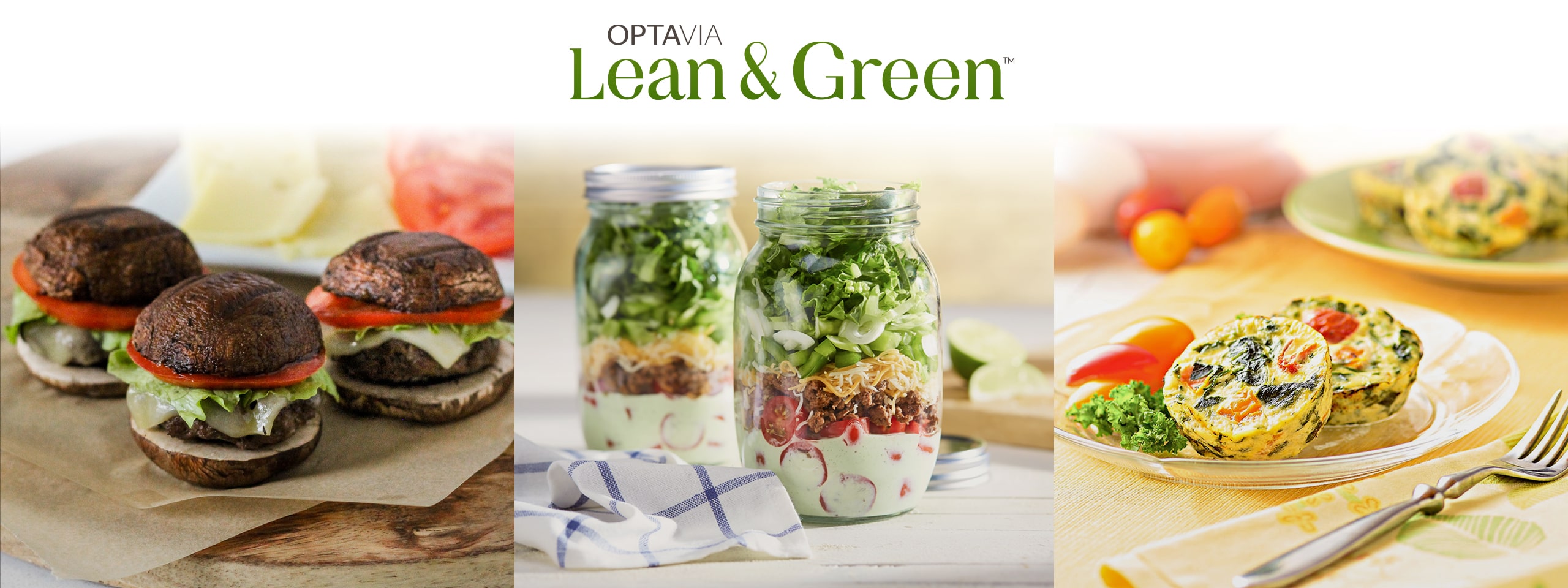 Optavia Lean and Green. Montage of three Lean and Green recipes.
